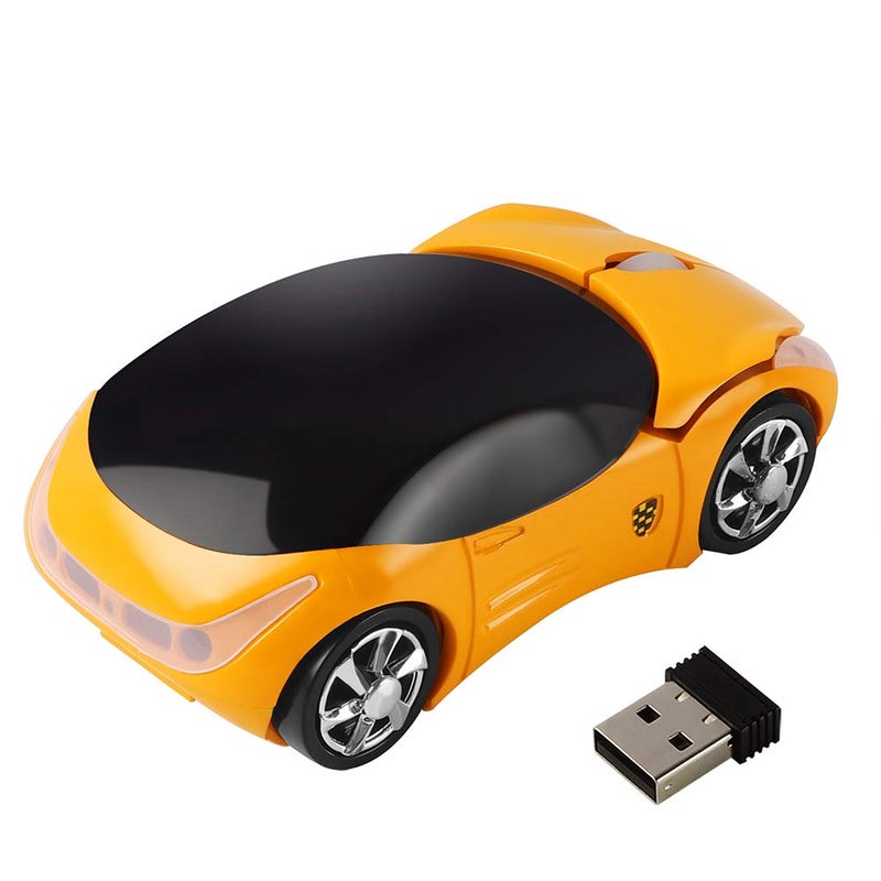elec Space Usbkingdom 2.4GHz Wireless Mouse Cool 3D Sport Car Shape Ergonomic Optical Mice with USB Receiver for PC Laptop Computer Women Small Hands(Yellow) - Image 3